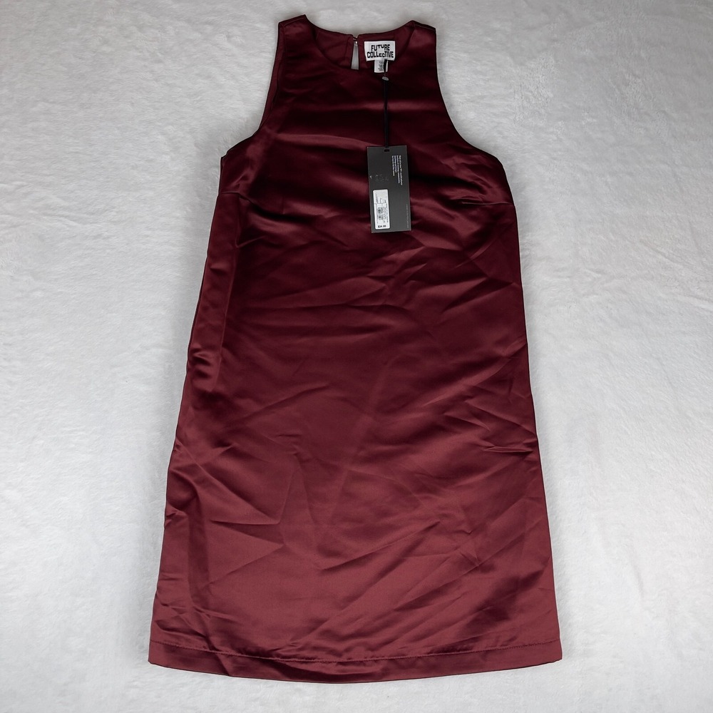 Future Collective Tank Dress Women 2XS Burgundy Sleeveless Round Neck Pullover